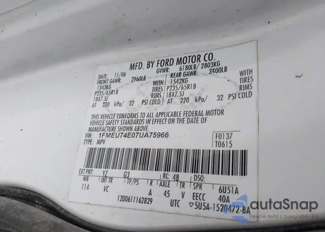 2007 Ford Explorer Eddie Bauer z USA, uszkodzony, nr VIN 1FMEU74E07UA75966